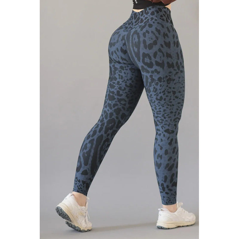 Legging Deportivo Lycra Colombiana Gala Sport Elite Namaste Azul Marino Push Up 7023 Leopardo Ch/m