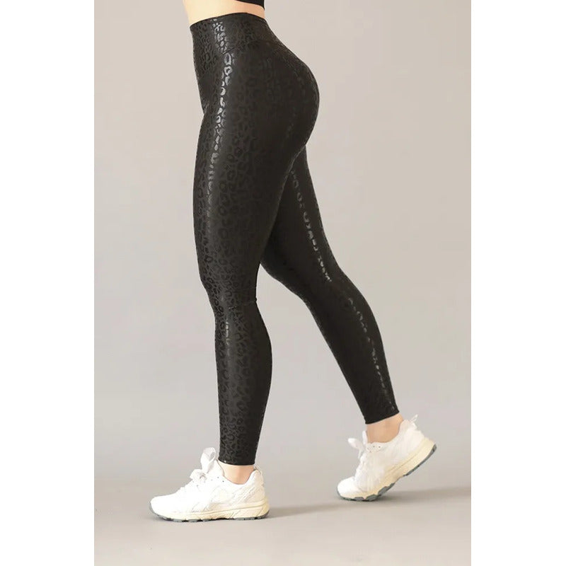 Legging Deportivo Lycra Colombiana Gala Sport Elite Akym Negro Push Up Ciom Leopard F Negra Ch/m