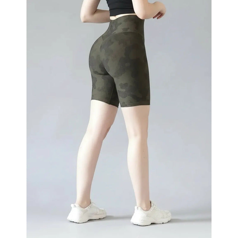 Biker Short Deportivo Lycra Colombiana Gala Sport Elite 602 Verde Musgo Push Up Biker 7242 Camu G/xg