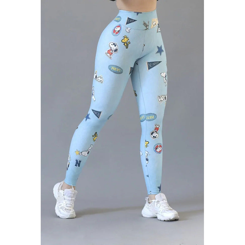 Legging Deportivo Lycra Colombiana Gala Sport E 483 Snoopy Celeste Velvet Push Up 7653 Snoopy Ch/m