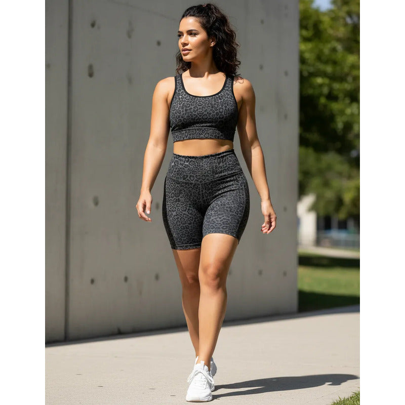 Biker Deportivo Lycra Colombiana Gala Sport Elite West Gris Oscuro Push Up Biker 7399 Leopardo G/xg