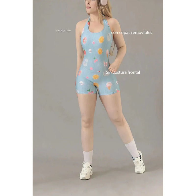 Legging Jumpsuit Lycra Colombiana Gala Sport Enterizo Gain Celeste Enterizo Elite Enhalsf Short 7650 Ch/m/g