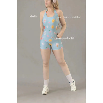 Legging Jumpsuit Lycra Colombiana Gala Sport Enterizo Gain Celeste Enterizo Elite Enhalsf Short 7650 Ch/m/g