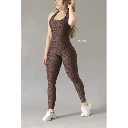 Legging Jumpsuit Lycra Colombiana Gala Sport Enterizo Flo Marrón Enterizo Elite Push Up Enhal 7630 Leopardo Ch/m/g