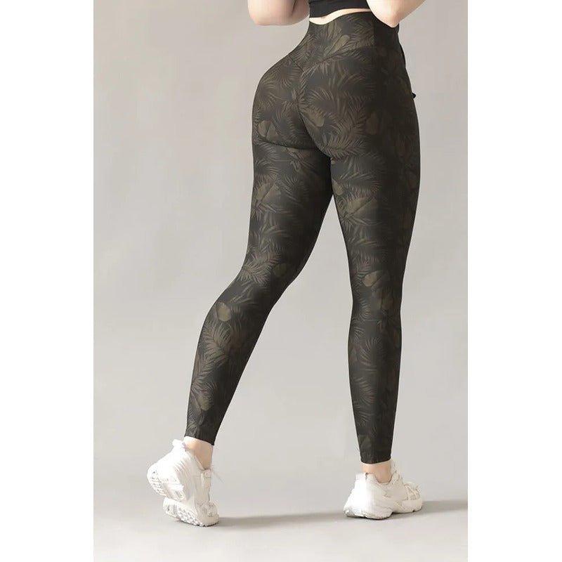 Legging Deportivo Lycra Colombiana Gala Sport Elite Electra Verde Oscuro Push Up Prepole 7459 Hojas Ch/m