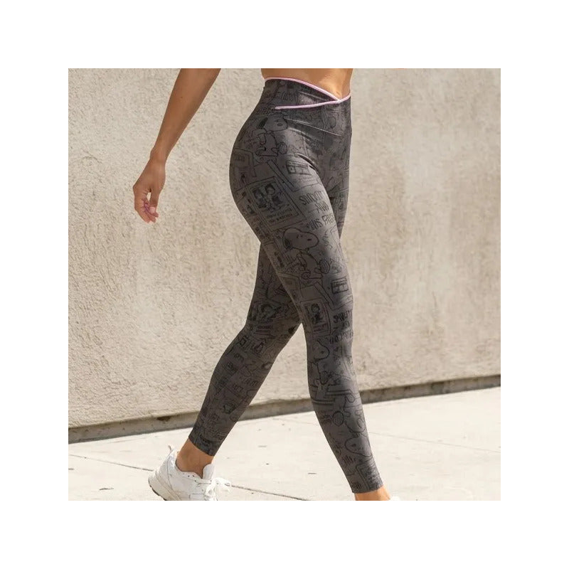 Legging Lycra Deportivo Colombiano Galasport Elite719 Snoopy Gris Oscuro Envebi 7128 Snoopy Ch/m