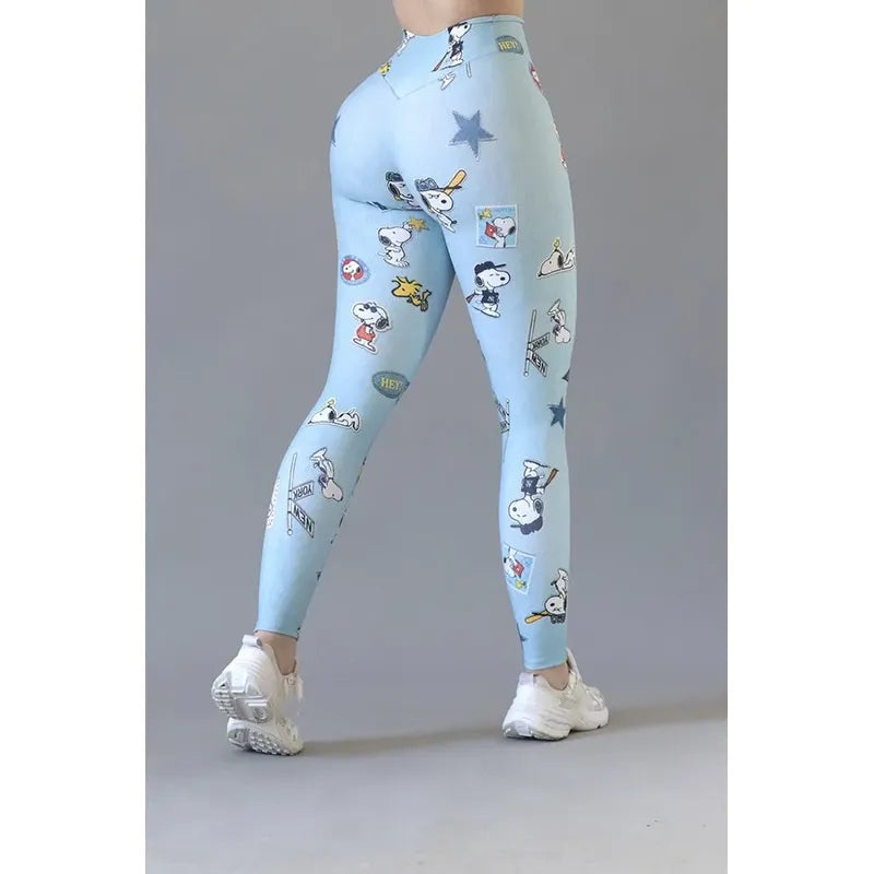 Legging Deportivo Lycra Colombiana Gala Sport E 483 Snoopy Celeste Velvet Push Up 7653 Snoopy G/xg