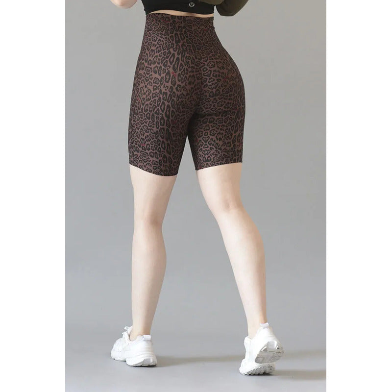 Short Deportivo Lycra Colombiana Gala Sport Elite Famous Marrón Push Up Biker 7398 Leopardo Ch/m