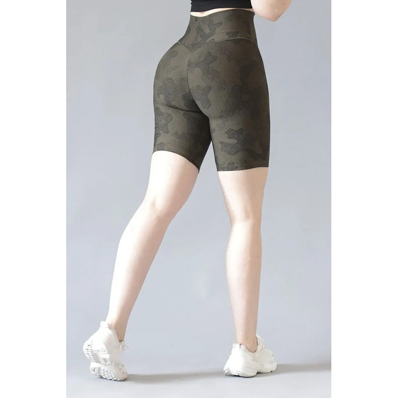 Biker Short Deportivo Lycra Colombiana Gala Sport Elite 602 Verde Musgo Push Up Biker 7242 Camu G/xg