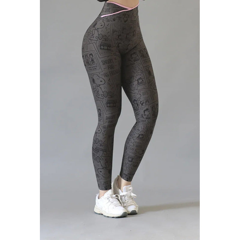 Legging Lycra Deportivo Colombiano Galasport Elite719 Snoopy Gris Oscuro Envebi 7128 Snoopy G/xg