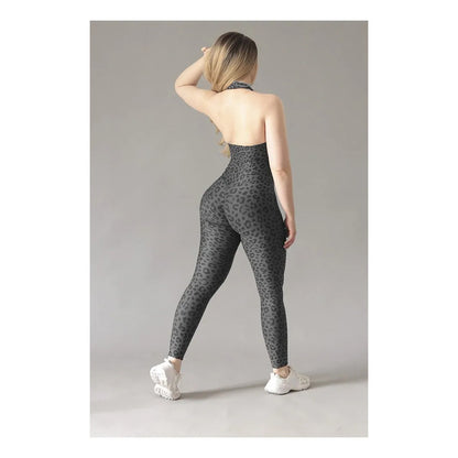 Legging Jumpsuit Lycra Colombiana Gala Sport Enterizo Flo Gris Oscuro Enterizo Elite Push Up Enhal 7633 Leopardo Ch/m/g