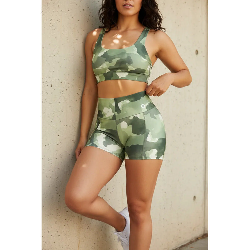 Short Deportivo Lycra Colombiana Gala Sport Elite Ellis Verde 4329 Camu Ch/m