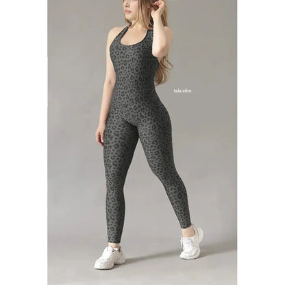 Legging Jumpsuit Lycra Colombiana Gala Sport Enterizo Flo Gris Oscuro Enterizo Elite Push Up Enhal 7633 Leopardo Ch/m/g